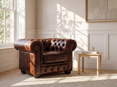 Fauteuil droit cuir pleine fleur marron chocolat