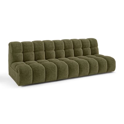 Canapé 3 places 3 places en tissu bouclette  vert olive