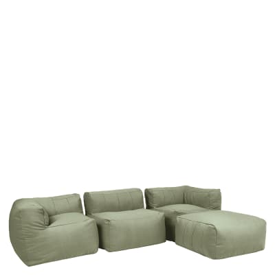 Canapé de jardin modulable angle 4 places, imperméable, vert sauge