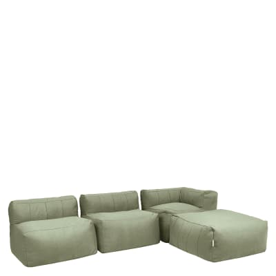 Pouf canapé de jardin modulable 4 places, imperméable vert sauge
