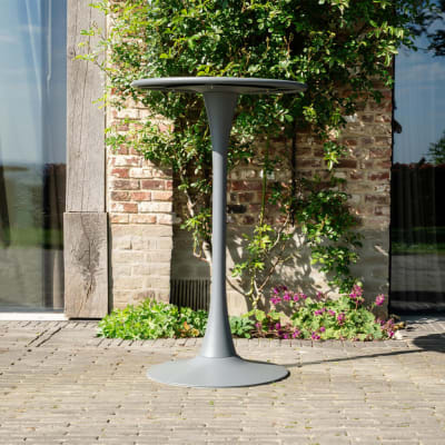 Table haute ronde de jardin en acier gris 51 x 42 x 101cm