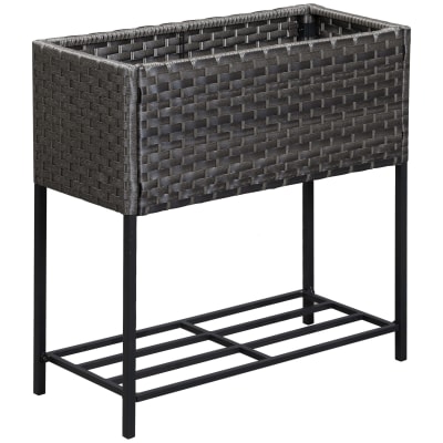 Cache pot de jardin en polyrotin marron 70x30x72 cm