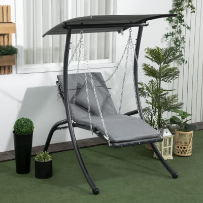 Balancelle en métal gris foncé avec toit inclinable 108x145x169 cm