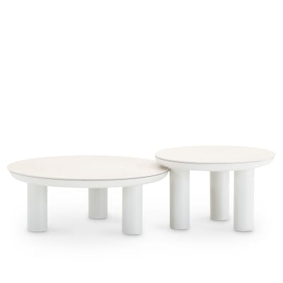 Set 2 tables basses D60.D80, plateau en imitation pierre blanc