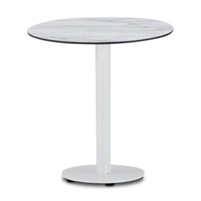 Table de restauration ronde 70cm pied blanc, plateau HPL marbre