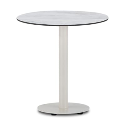 Table de restauration ronde 70cm pied beige, plateau HPL marbre