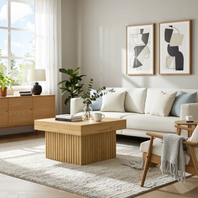 Table basse carré effet bois naturelle 79x79x46cm