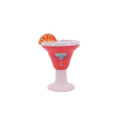 Vase verre à cocktail en faïence rose et blanc, h16cm