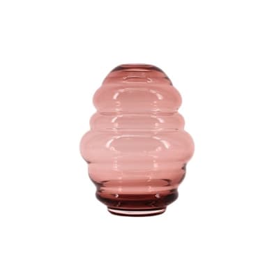 Vase anneaux en verre rose fait main, h21cm