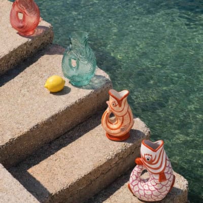 Vase forme poisson en verre, transparent h24cm