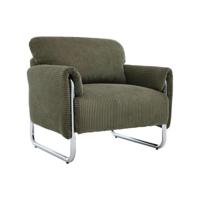 Fauteuil velours côtelé armature chromée kaki