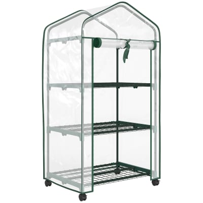 Serre de jardin avec étagères 3 niveaux roulettes pvc transparent