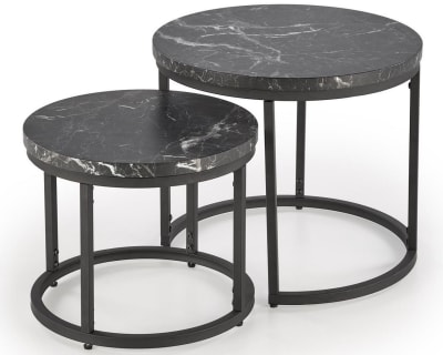 Ensemble de deux tables basses gigognes aspect marbre noir