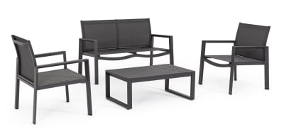 Salon en aluminium et textilène avec table basse anthracite