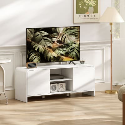 Meuble tv 2 portes 2 compartiments étagère réglable mdf blanc
