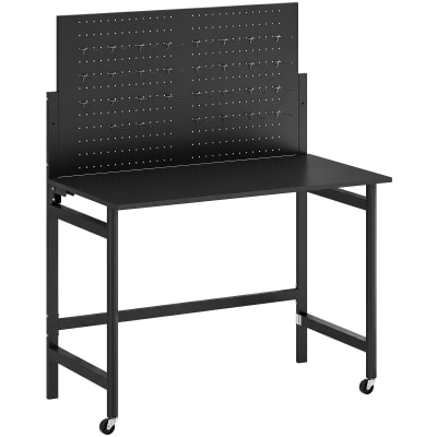 Établi d'atelier pliable à roulettes avec panneau perforé acier noir