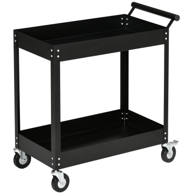 Chariot d'atelier 2 niveaux poignée latérale acier noir