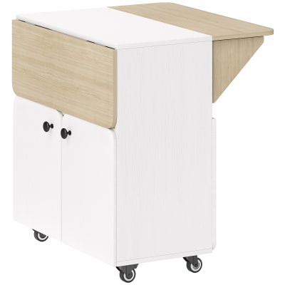 Table de cuisine pliable roulante avec rangement bois blanc
