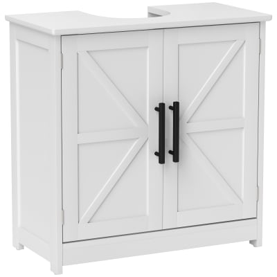 Meuble sous lavabo portes magnétiques style grange en mdf blanc