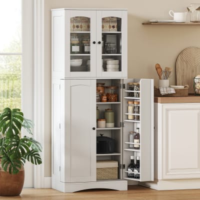 Armoire de cuisine vitrine en acrylique étagères réglables bois blanc