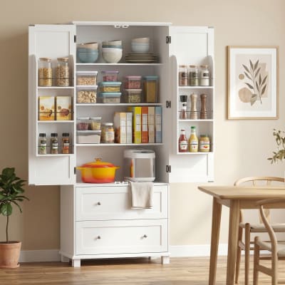 Armoire de cuisine 2 portes 2 tiroirs 6 porte-racks mdf blanc