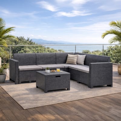 Salon jardin 4/5 places résine tressée gris anthracite table basse