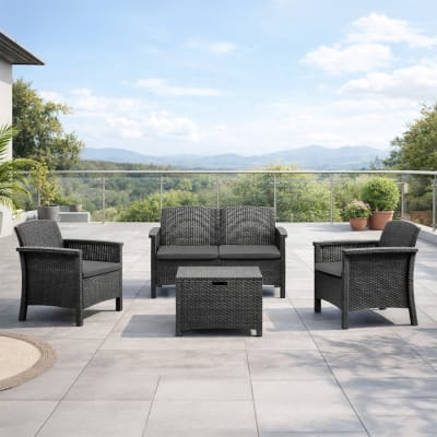 Salon jardin 4 places résine tressée gris anthracite table basse