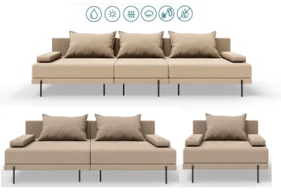 Salon de jardin 2 Canapés + 1 Fauteuil en bois BAHAMA beige