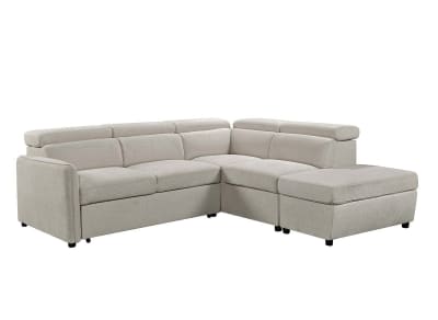 Canapé d'angle droit droit convertible en tissu beige
