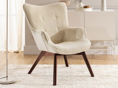 Fauteuil lounge en tissu côtelé beige