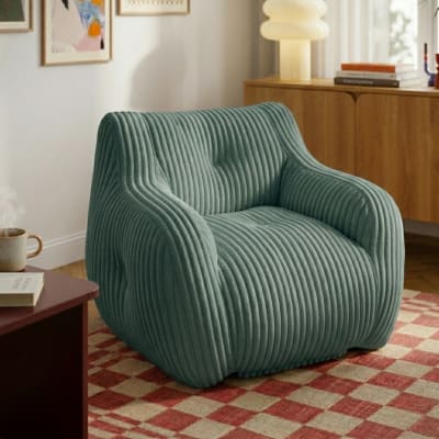 Fauteuil compressé 1 place en mousse et velours cotelé vert