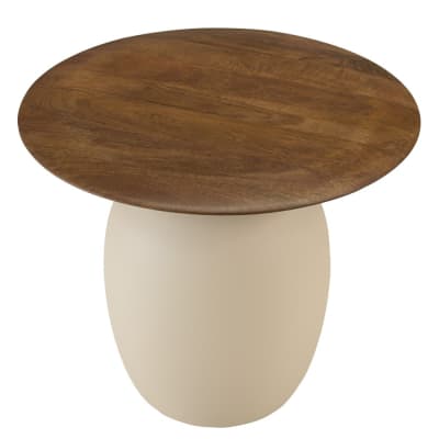 Table d'appoint 48x48cm plateau en manguier pied métal ivoire