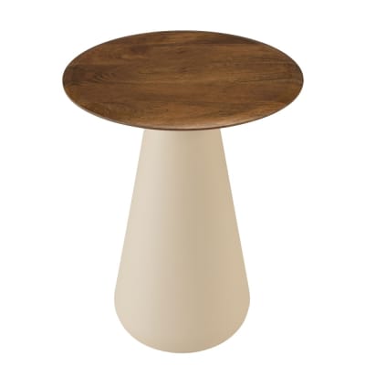 Table d'appoint 40x40cm plateau en manguier pied métal ivoire