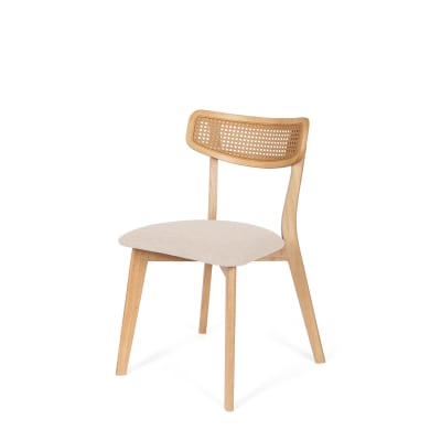 Chaise de salle à manger en chêne et beige avec dossier en treillis