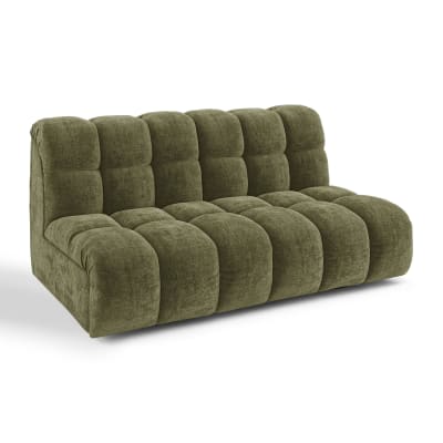 Canapé 2 places 2 places en velours gaufré vert vintage