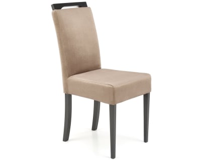 Chaise de salle à manger velours beige avec pieds en bois massif noirs