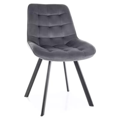 Chaise velours de polyester gris sur pied acier noir mat