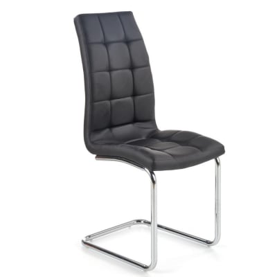Chaise design en cuir noir avec piètement chromé
