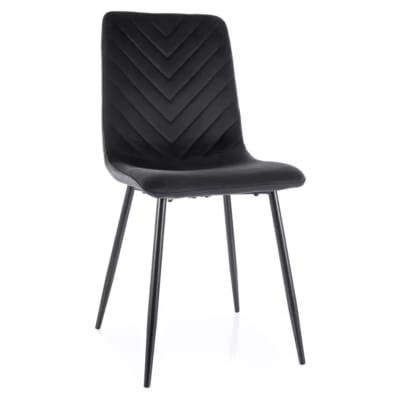 Chaise velours de polyester noir piétement acier noir mat