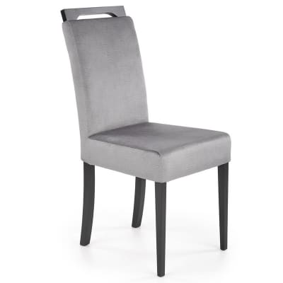 Chaise de salle à manger velours grise avec pieds en bois massif noirs