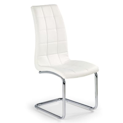 Chaise design en cuir blanc avec piètement chromé