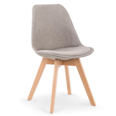 Chaise scandinave en bois massif et tissu de polyester gris clair