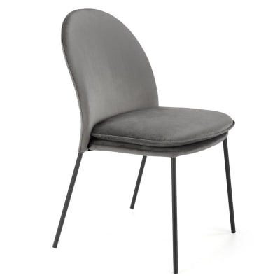 Chaise en velours de polyester gris avec fins pieds en acier noir