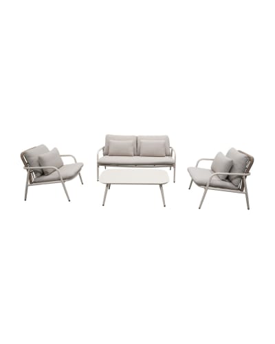 Salon de jardin canapé, table basse et 2 fauteuils aluminium beige