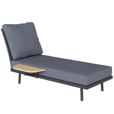 Chaise longue de jardin avec coussin lavables 1 place métal gris