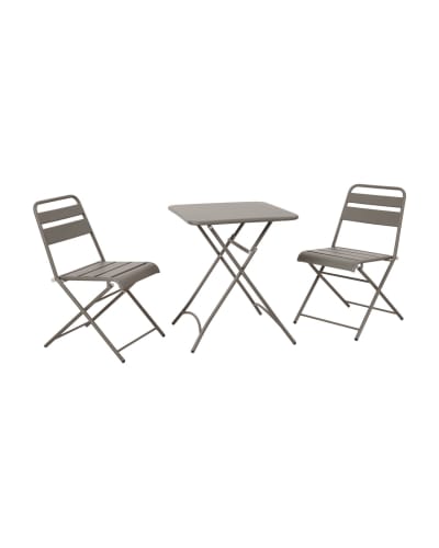 Ensemble de deux chaises et table en aluminium finition taupe mat