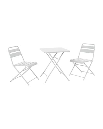 Ensemble de deux chaises et table en aluminium finition blanc mat