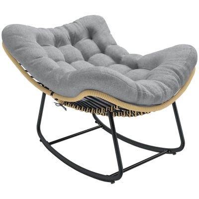 Fauteuil à bascule intérieur et extérieur coussin résine tressée gris