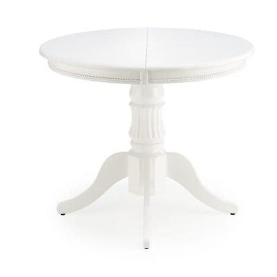 Table ronde extensible en bois blanc avec pied central 90-124 cm