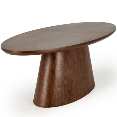 Table de salle à manger ovale plaqué noyer avec pied central